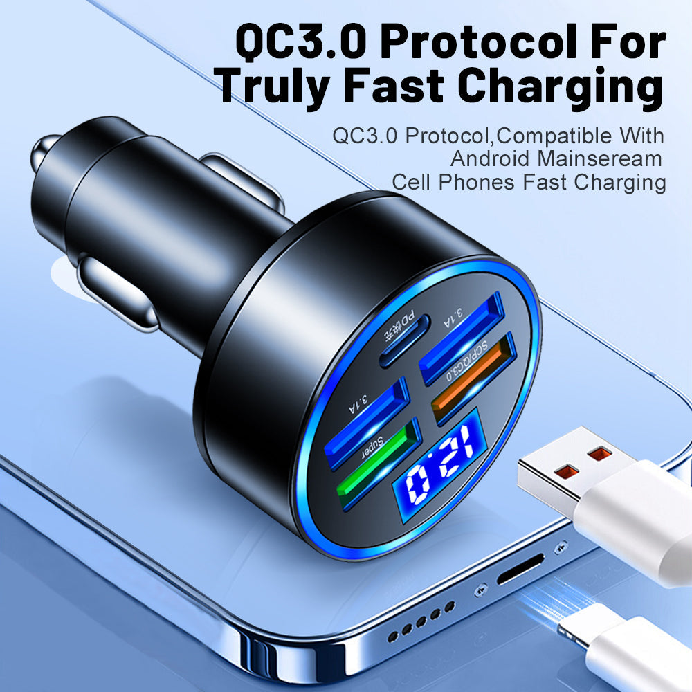 Premium Car Charger USB-C Multi Port Fast Charging Adapter 12V Socket High Speed Charging Hub