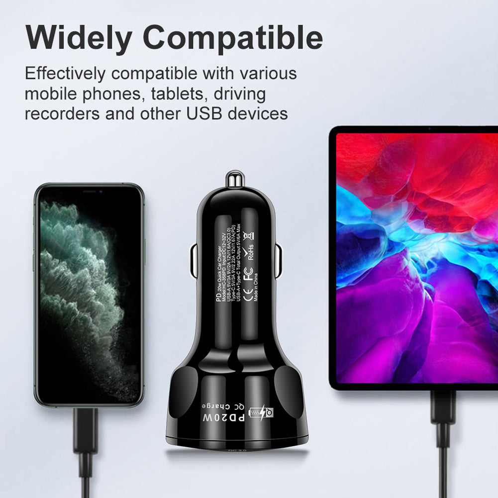 Premium Car Charger USB-C Multi Port Fast Charging Adapter 12V Socket High Speed Charging Hub