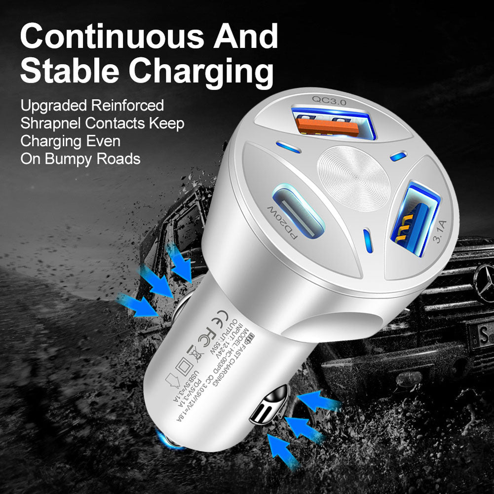 Premium Car Charger USB-C Multi Port Fast Charging Adapter 12V Socket High Speed Charging Hub