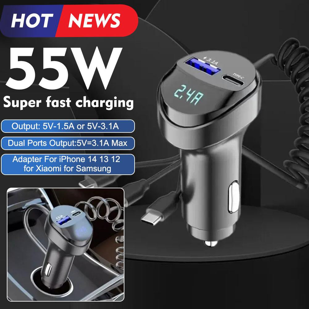 Premium Car Charger USB-C Multi Port Fast Charging Adapter 12V Socket High Speed Charging Hub