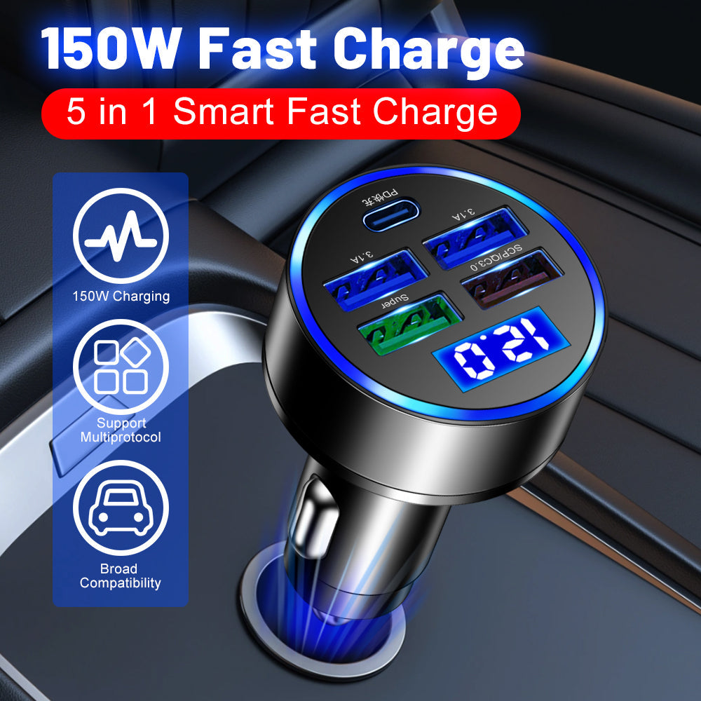 Premium Car Charger USB-C Multi Port Fast Charging Adapter 12V Socket High Speed Charging Hub