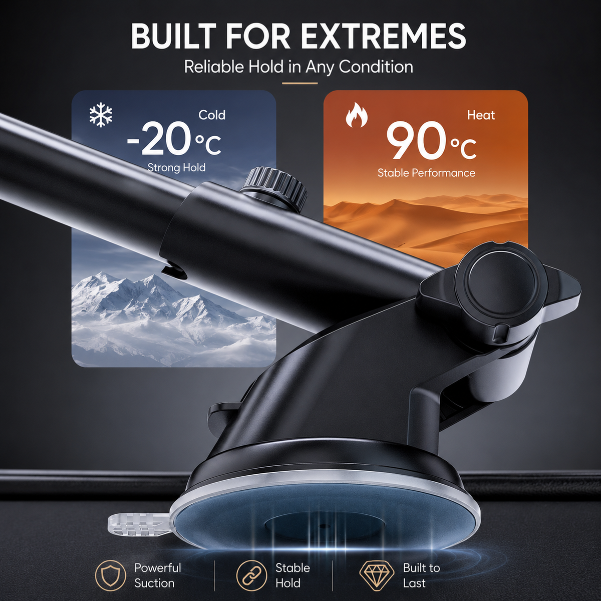 Premium Car Phone Mount Dashboard Windshield Suction Cup Holder 360 Rotation Secure Grip Adjustable Smartphone Stand Hands-Free Driving Mount Vehicle