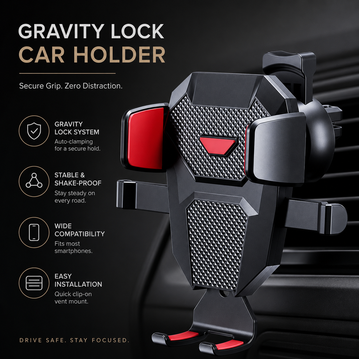 Premium Car Phone Mount Dashboard Windshield Suction Cup Holder 360 Rotation Secure Grip Adjustable Smartphone Stand Hands-Free Driving Mount Vehicle