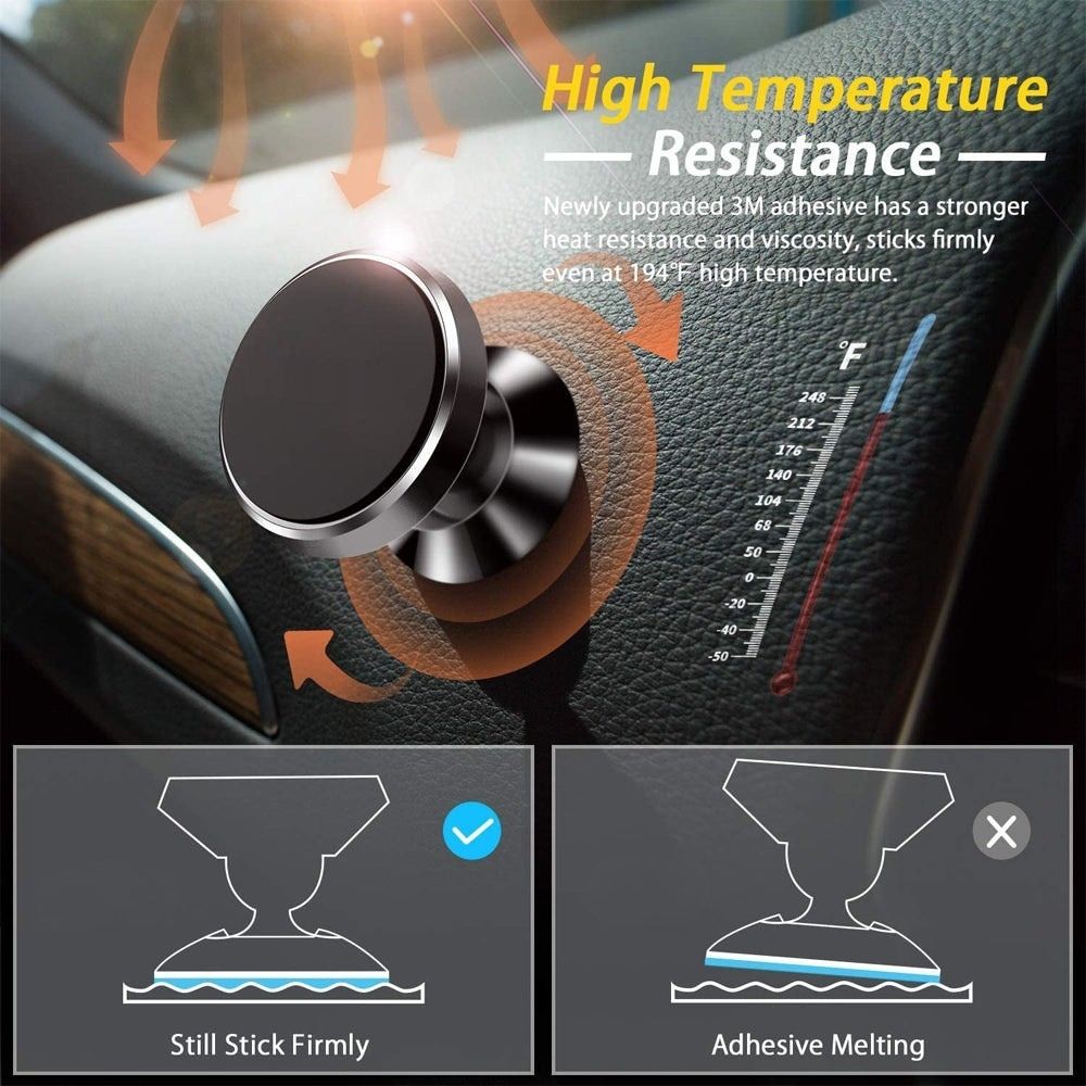 Premium Car Phone Mount Magnetic Dashboard Holder 360 Rotation Secure Grip Adjustable GPS Smartphone Stand