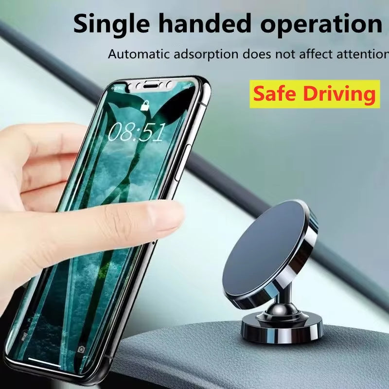 Premium Car Phone Mount Magnetic Dashboard Holder 360 Rotation Secure Grip Adjustable GPS Smartphone Stand