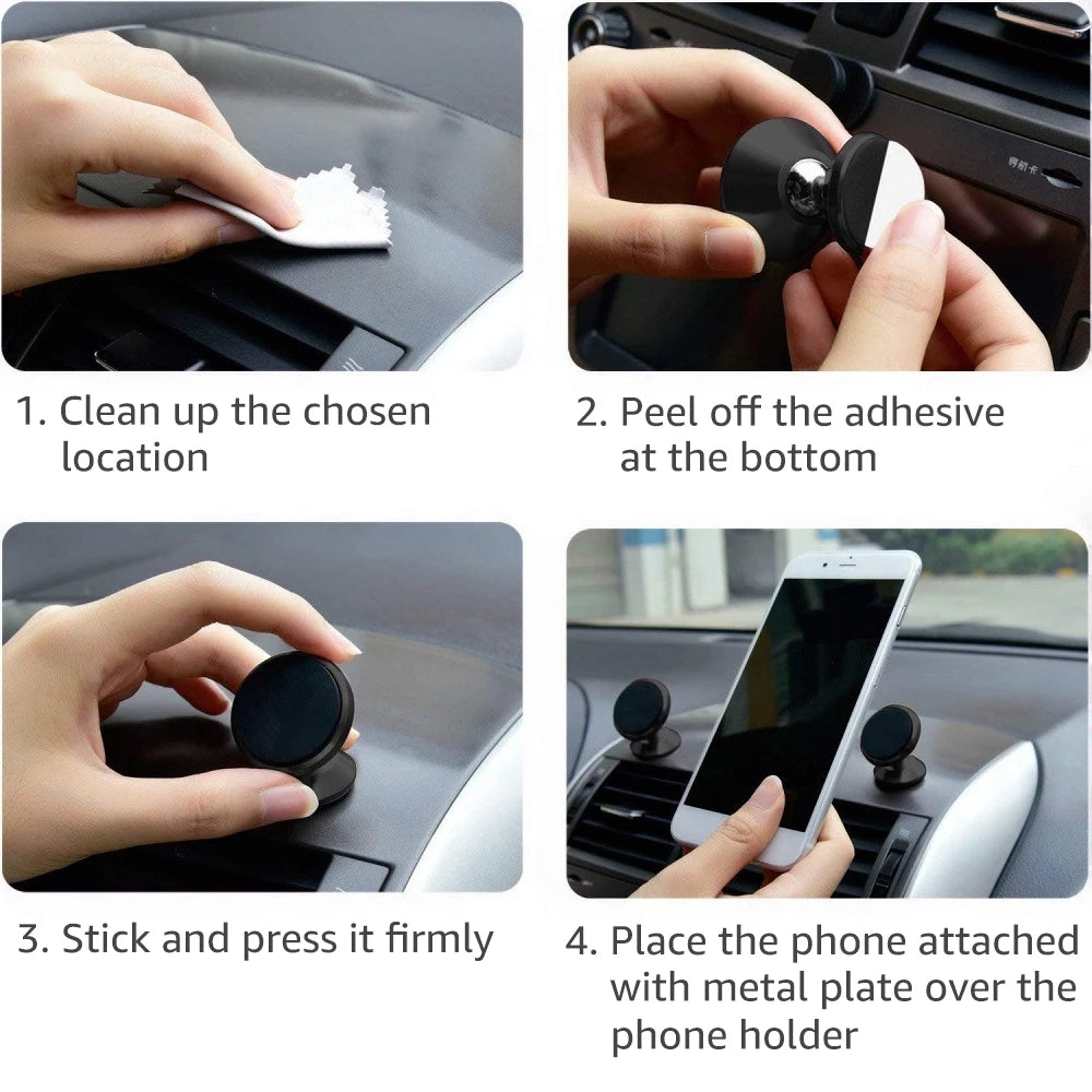 Premium Car Phone Mount Magnetic Dashboard Holder 360 Rotation Secure Grip Adjustable GPS Smartphone Stand