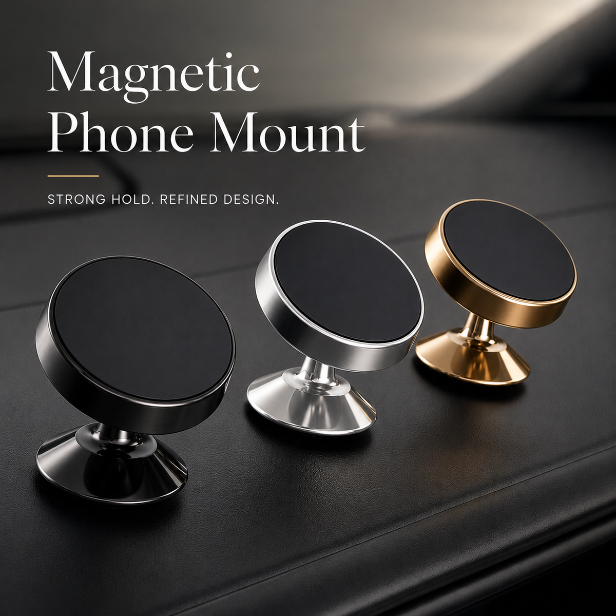 Premium Car Phone Mount Magnetic Dashboard Holder 360° Adjustable Rotation Secure Grip GPS Smartphone Stand Hands Free Universal Mount Design