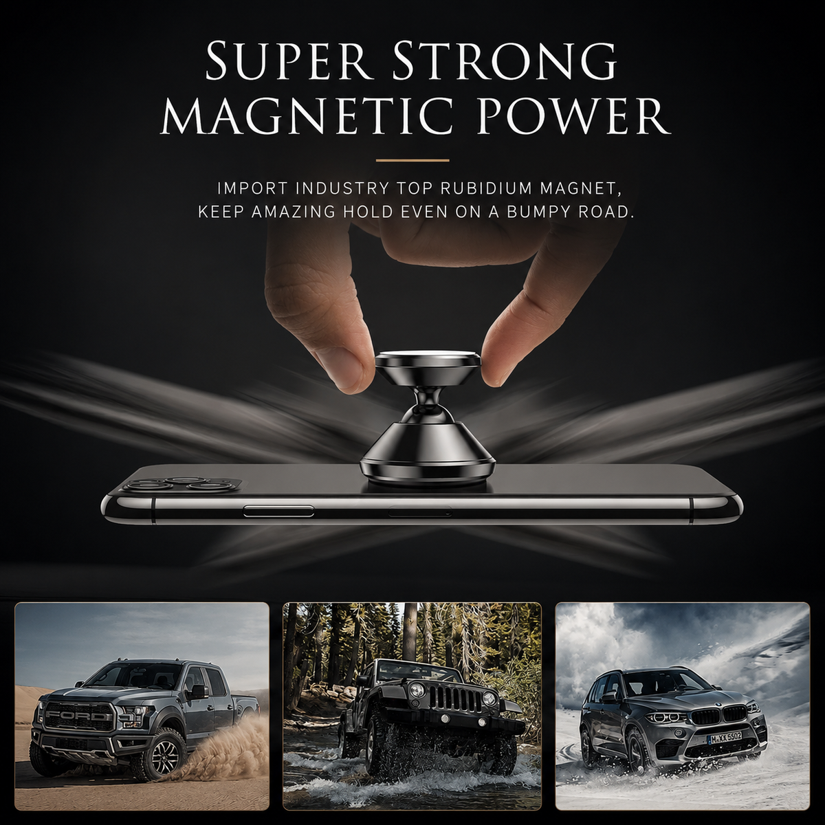 Premium Car Phone Mount Magnetic Dashboard Holder 360° Adjustable Rotation Secure Grip GPS Smartphone Stand Hands Free Universal Mount Design
