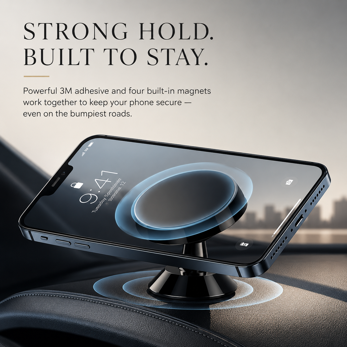Premium Car Phone Mount Magnetic Dashboard Holder 360° Adjustable Rotation Secure Grip GPS Smartphone Stand Hands Free Universal Mount Design