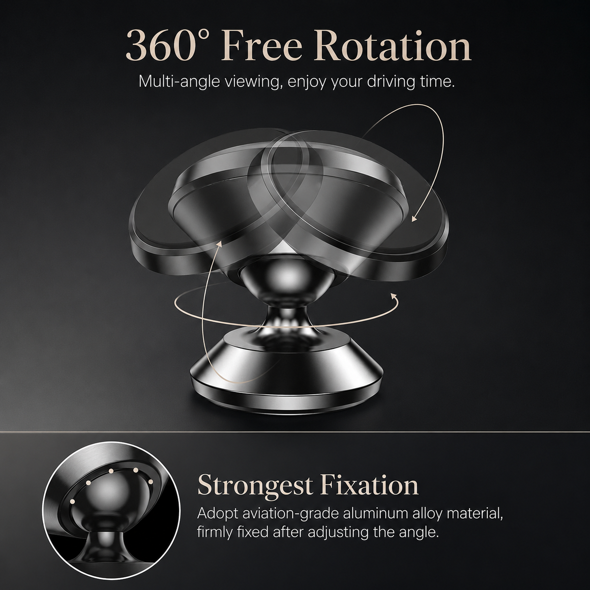 Premium Car Phone Mount Magnetic Dashboard Holder 360° Adjustable Rotation Secure Grip GPS Smartphone Stand Hands Free Universal Mount Design