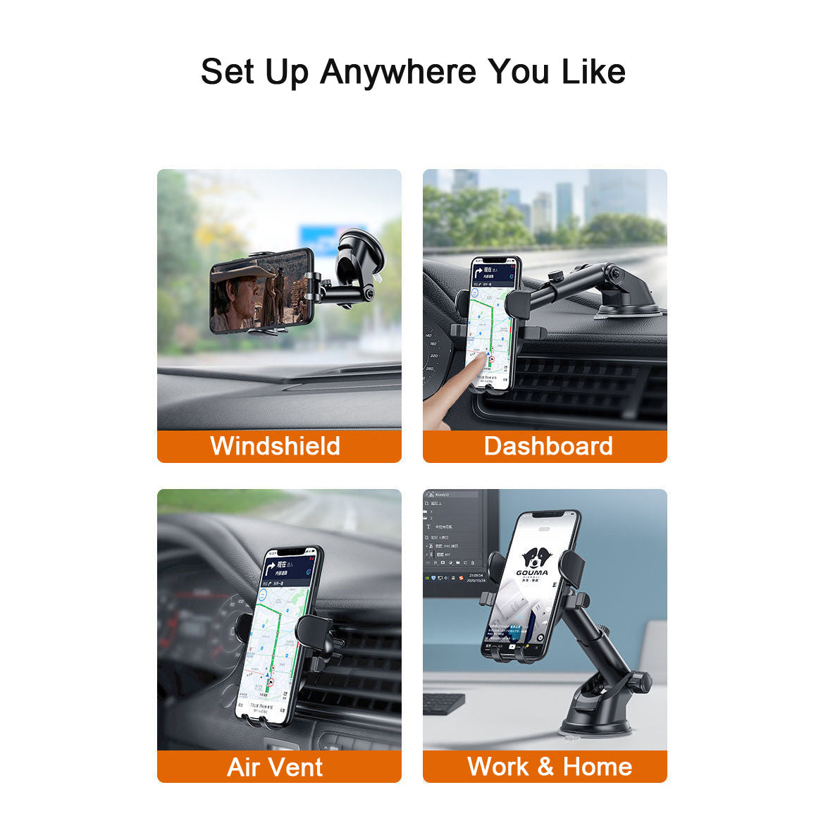 Premium Car Phone Mount Suction Cup Dashboard Windshield Holder 360 Rotation Secure Grip Smartphone Stand
