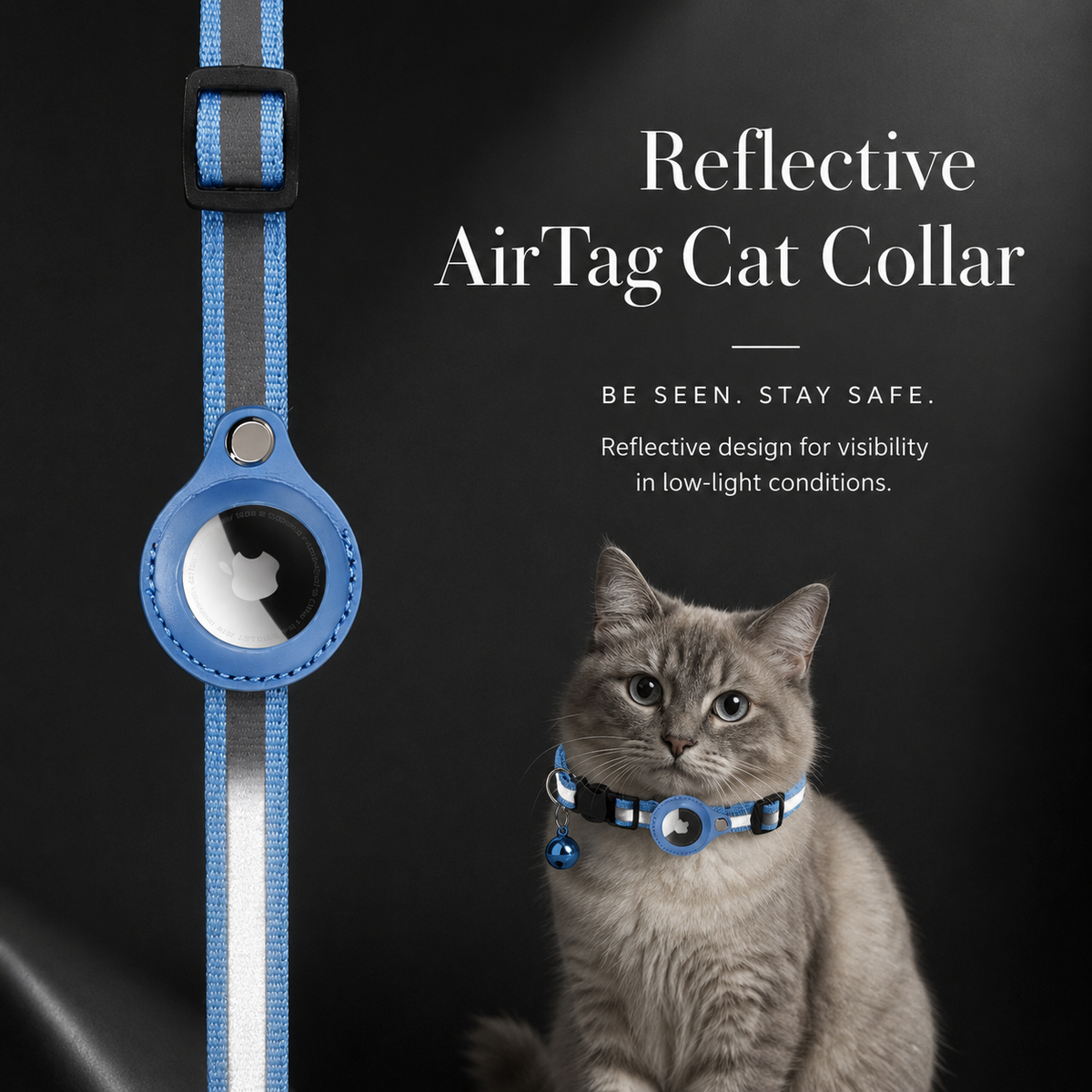 Premium Cat Collar AirTag Holder Reflective Adjustable Pet Collar Lightweight Secure Fit Detachable Bell Tracking Accessory Outdoor Safety Design