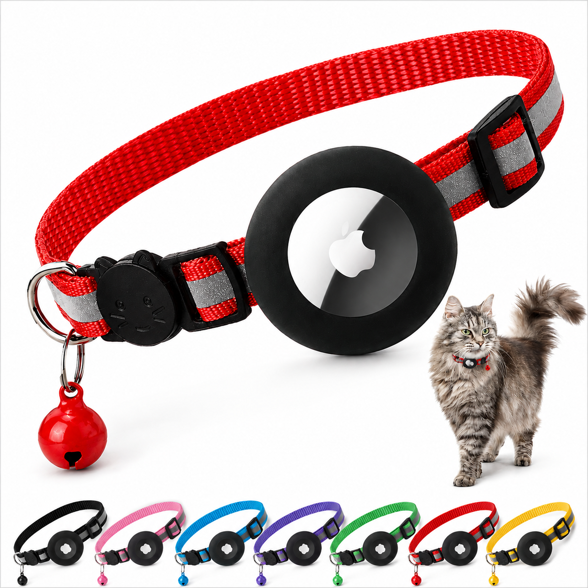 Premium Cat Collar AirTag Holder Reflective Adjustable Pet Collar Lightweight Secure Fit Detachable Bell Tracking Accessory Outdoor Safety Design