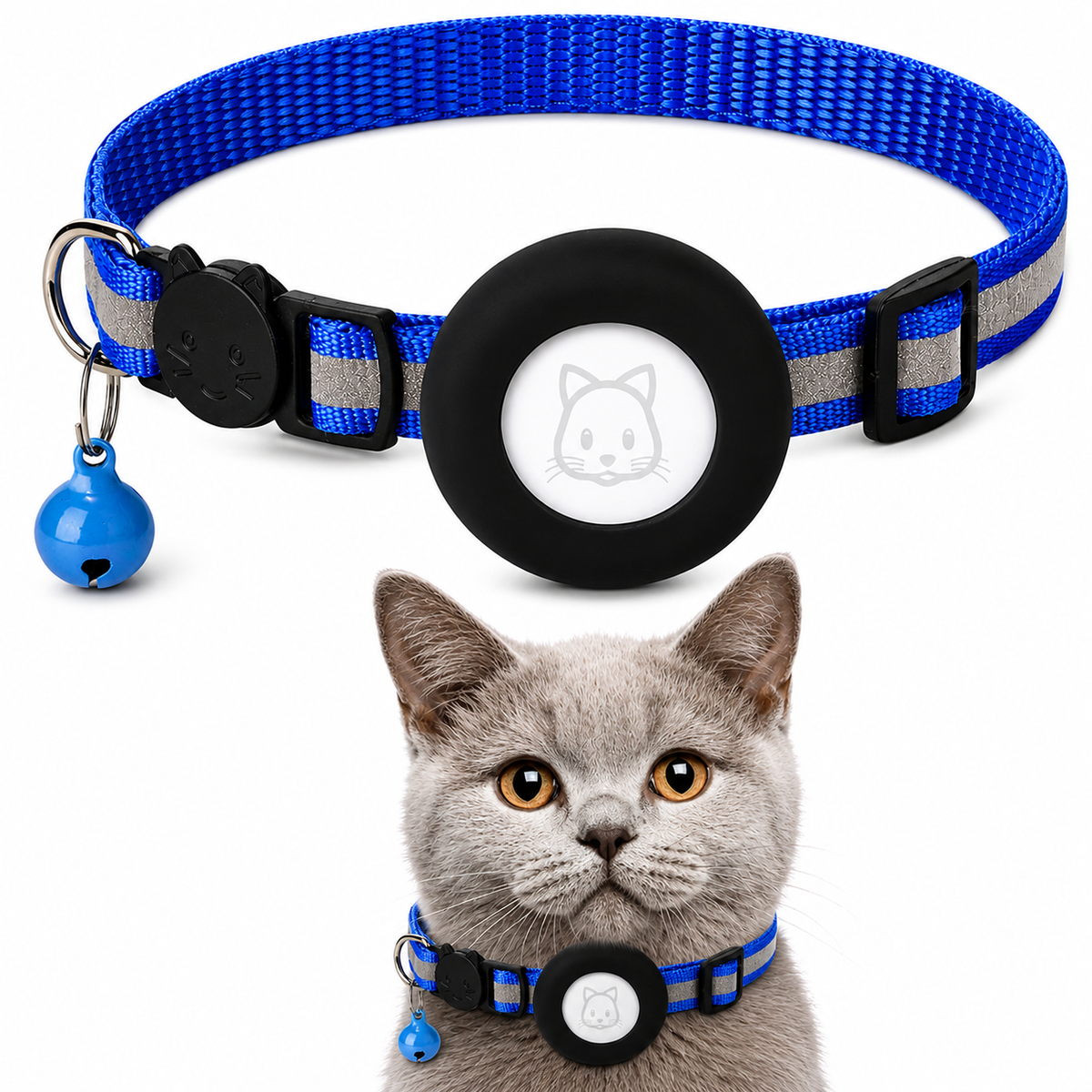 Premium Cat Collar AirTag Holder Reflective Adjustable Pet Collar Lightweight Secure Fit Detachable Bell Tracking Accessory Outdoor Safety Design