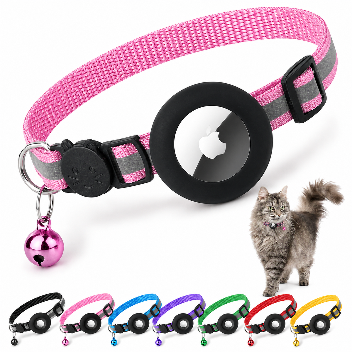 Premium Cat Collar AirTag Holder Reflective Adjustable Pet Collar Lightweight Secure Fit Detachable Bell Tracking Accessory Outdoor Safety Design