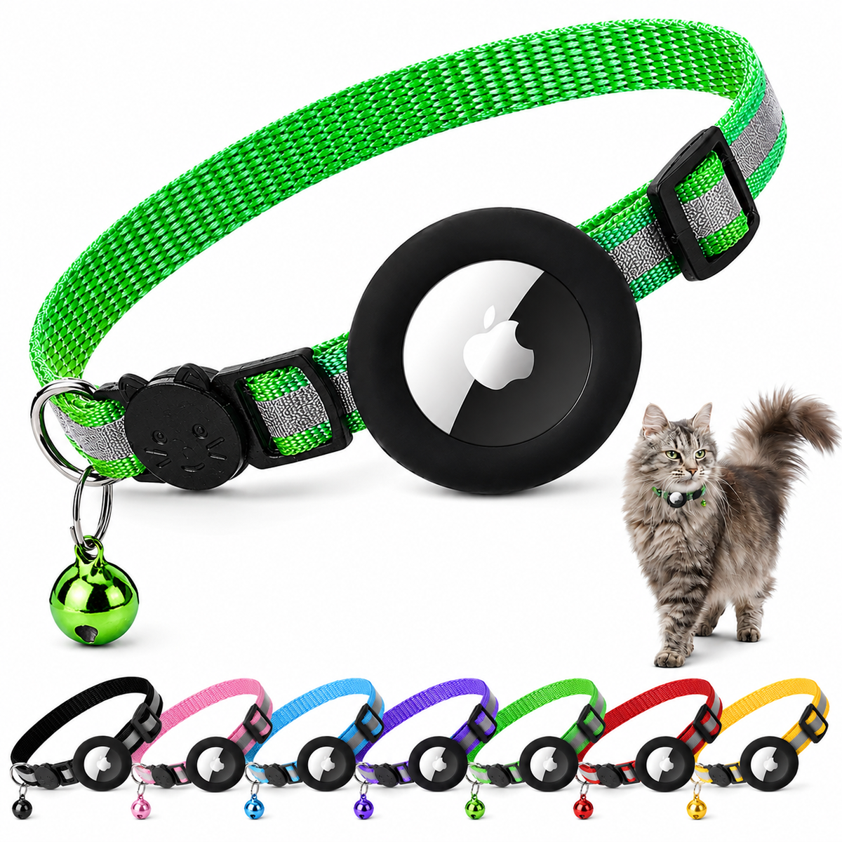 Premium Cat Collar AirTag Holder Reflective Adjustable Pet Collar Lightweight Secure Fit Detachable Bell Tracking Accessory Outdoor Safety Design