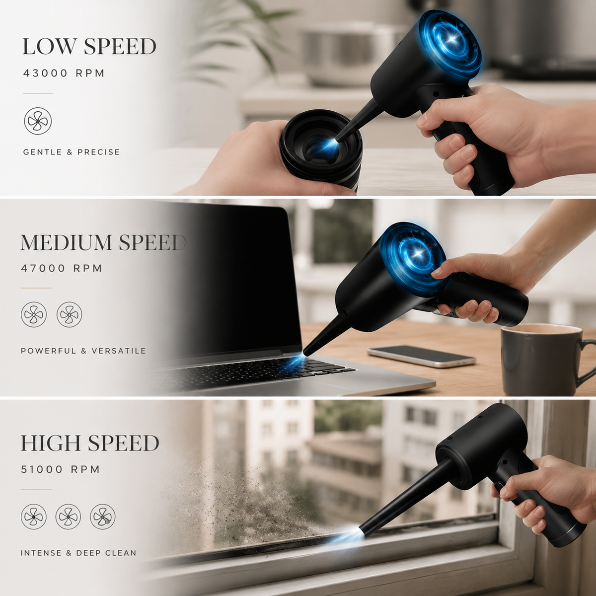 Premium Electric Air Duster Cordless Compressed Air Blower Keyboard Cleaner LED Light Reusable Cleaning Tool High Power Dust Remover Portable Use