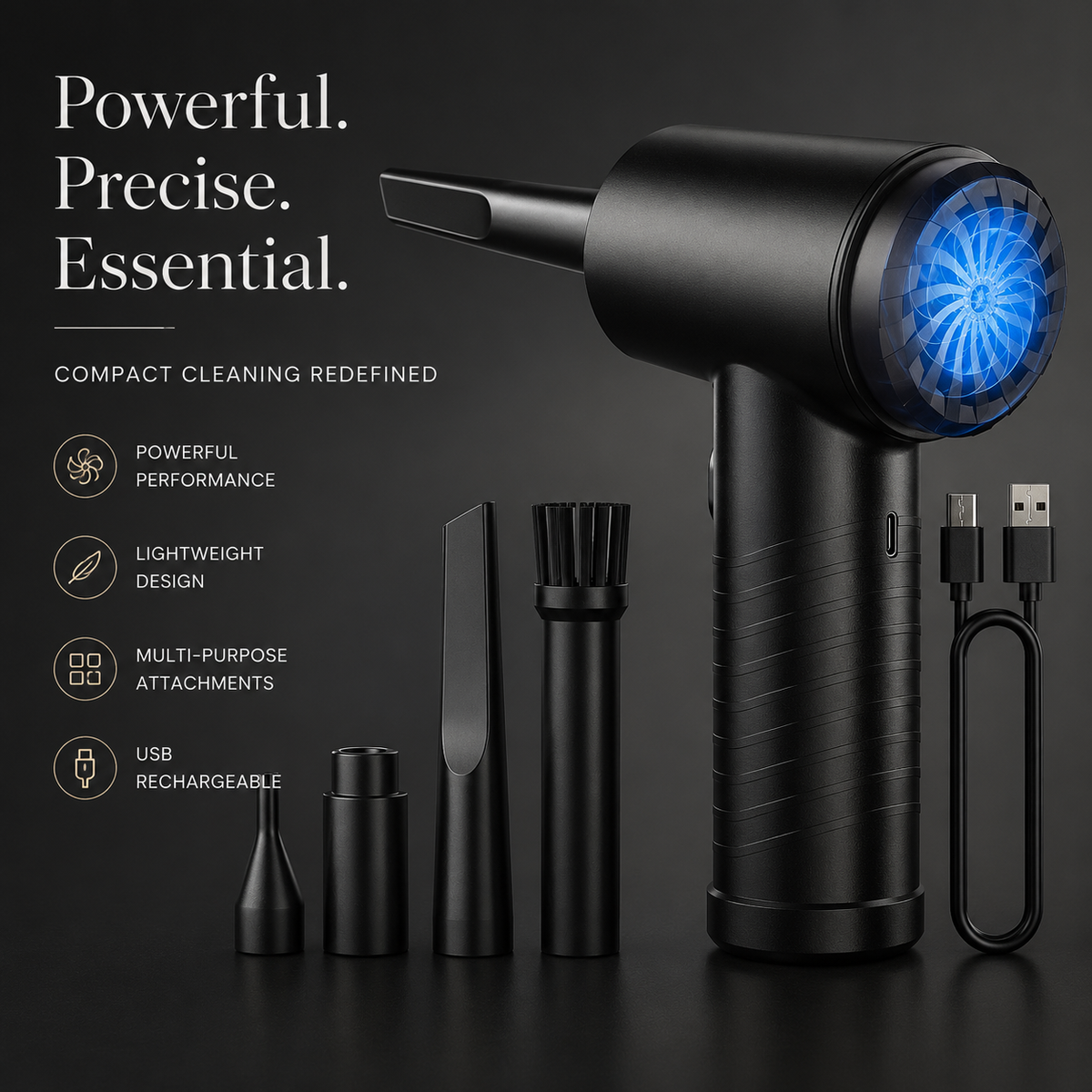 Premium Electric Air Duster Cordless Compressed Air Blower Keyboard Cleaner LED Light Reusable Cleaning Tool High Power Dust Remover Portable Use