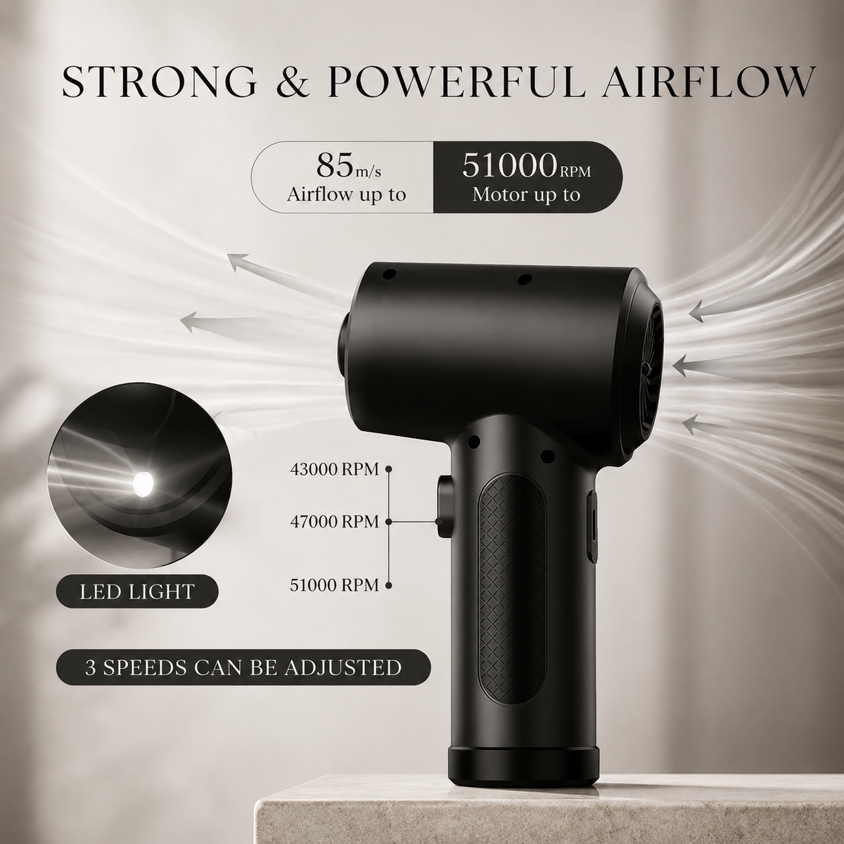 Premium Electric Air Duster Cordless Compressed Air Blower Keyboard Cleaner LED Light Reusable Cleaning Tool High Power Dust Remover Portable Use