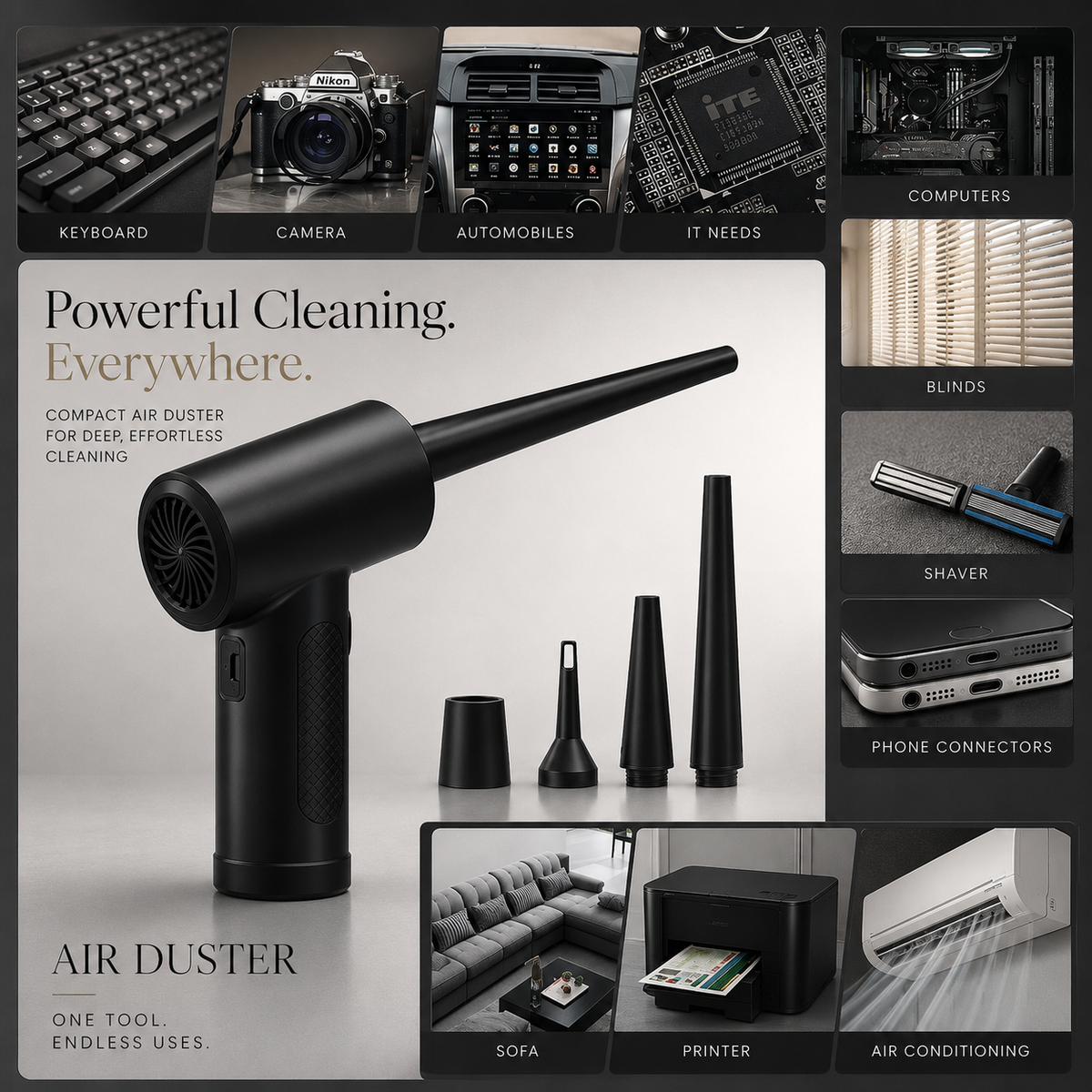 Premium Electric Air Duster Cordless Compressed Air Blower Keyboard Cleaner LED Light Reusable Cleaning Tool High Power Dust Remover Portable Use
