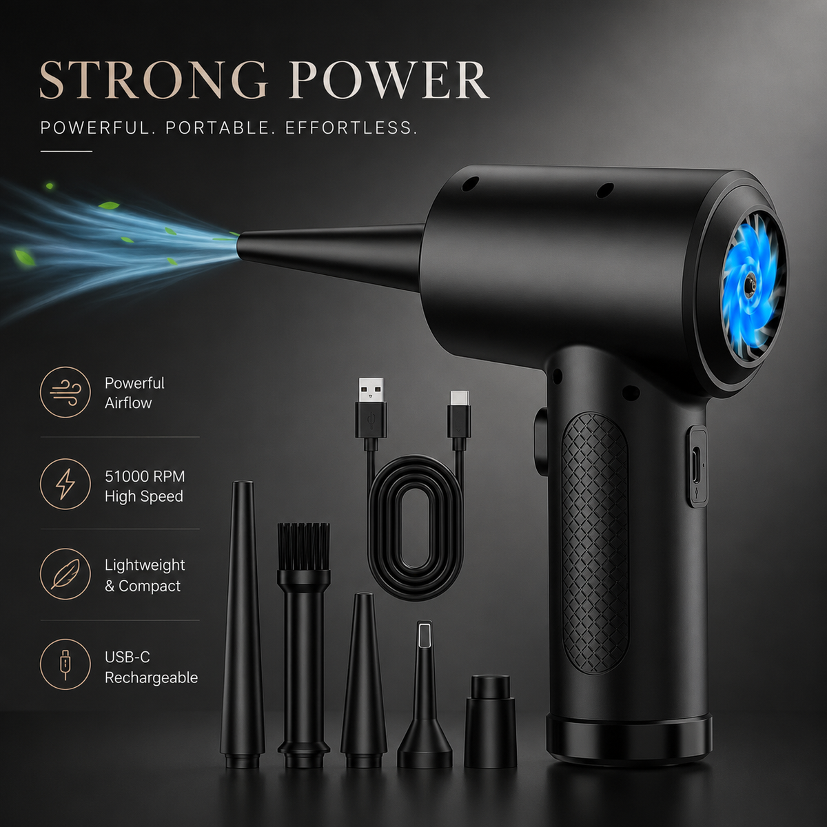 Premium Electric Air Duster Cordless Compressed Air Blower Keyboard Cleaner LED Light Reusable Cleaning Tool High Power Dust Remover Portable Use