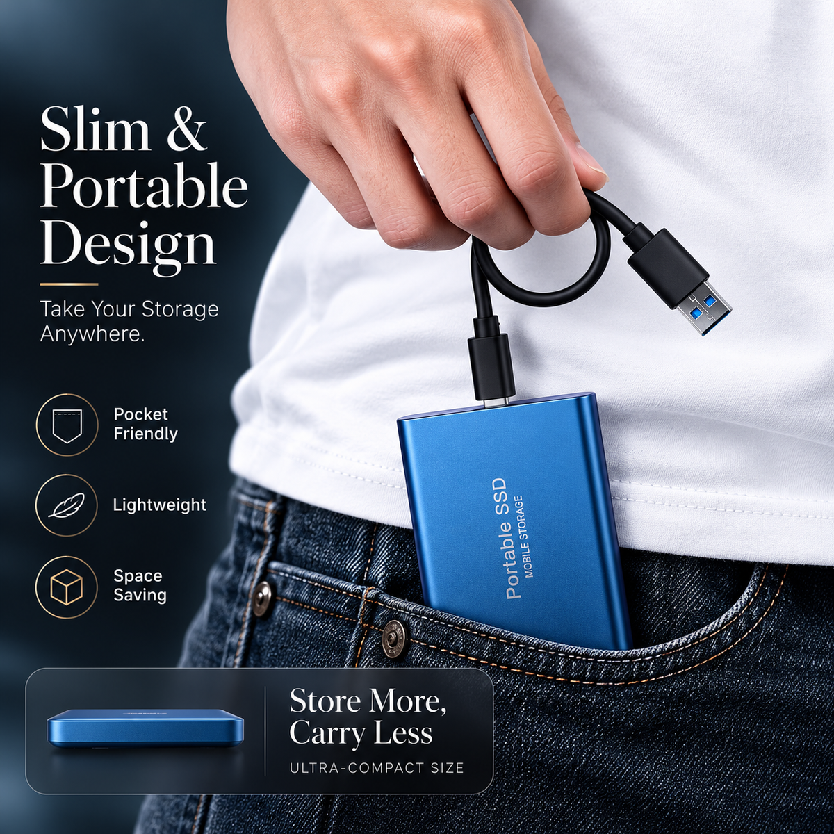 Premium External SSD Portable Storage Drive USB 3.1 High Speed Data Backup Solid State Drive Plug and Play Compact Multi Capacity Storage Fast Storage