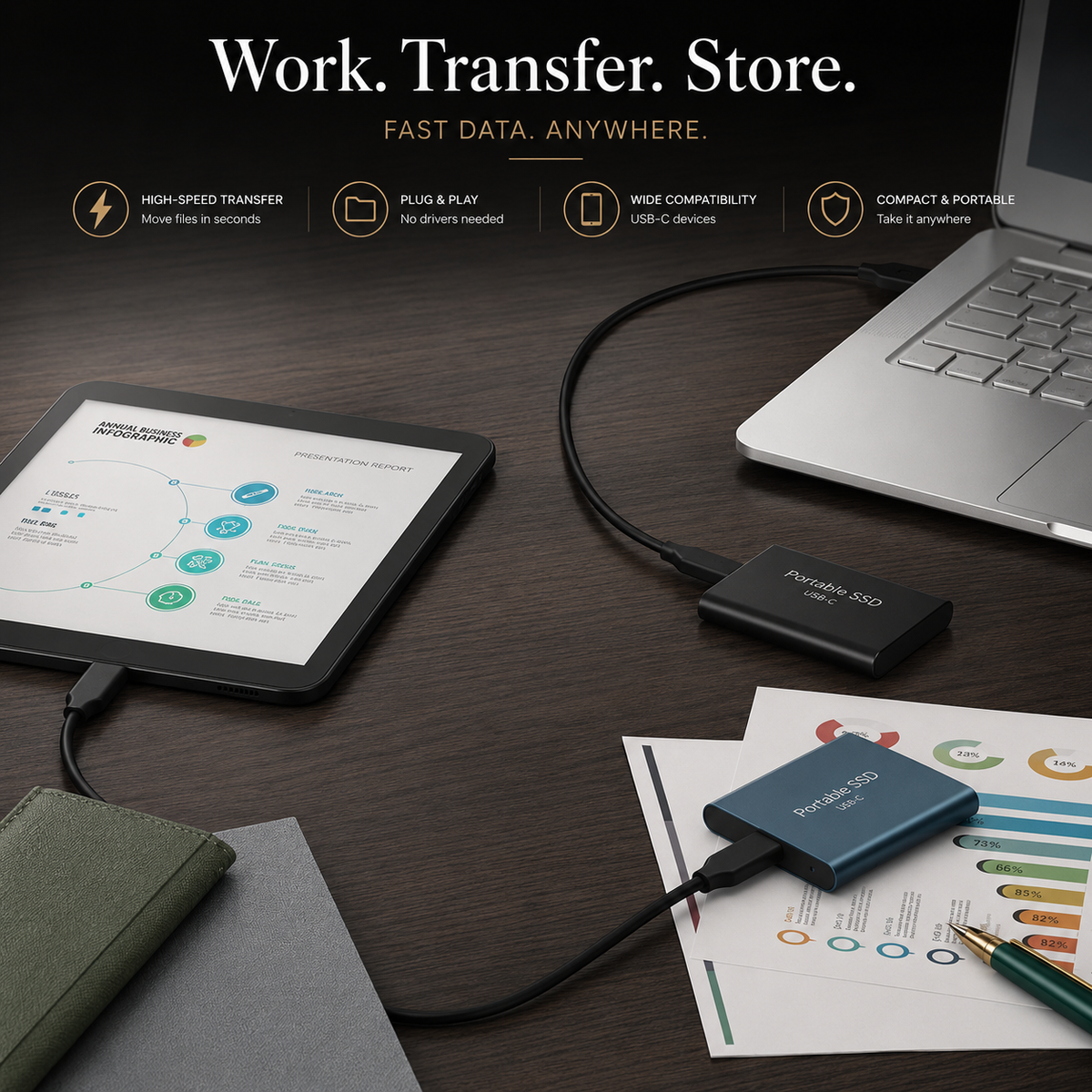 Premium External SSD Portable Storage Drive USB 3.1 High Speed Data Backup Solid State Drive Plug and Play Compact Multi Capacity Storage Fast Storage