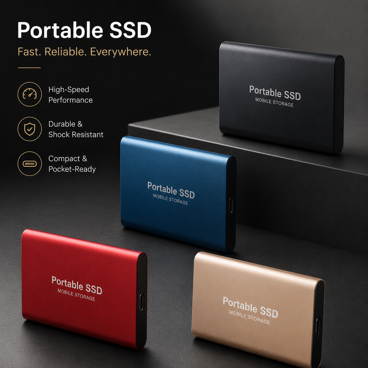 Premium External SSD Portable Storage Drive USB 3.1 High Speed Data Backup Solid State Drive Plug and Play Compact Multi Capacity Storage Fast Storage