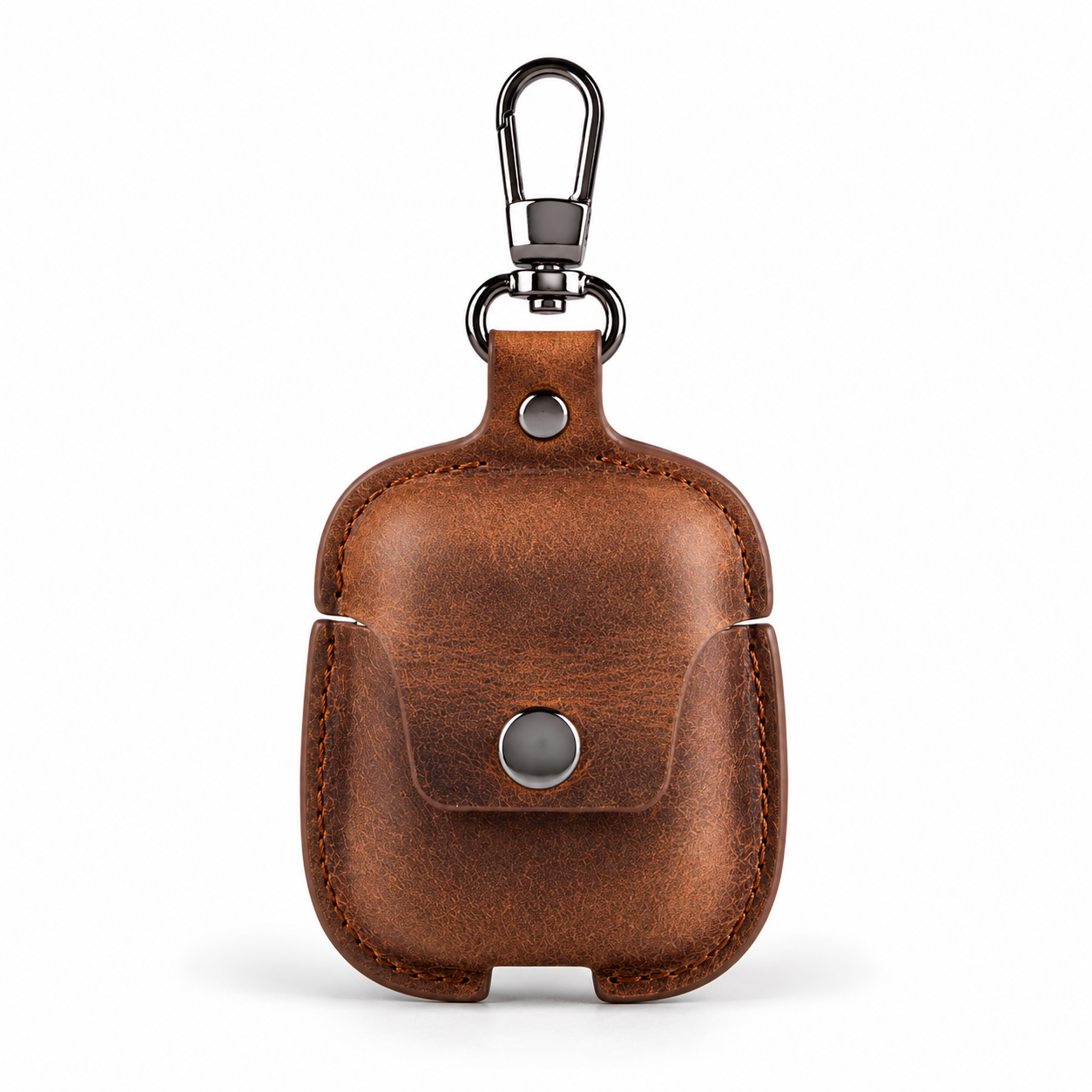 Premium Genuine Leather AirPods Case Shockproof Protective Cover Slim Design Keychain Clip Wireless Charging Compatible Lightweight Compact Portable