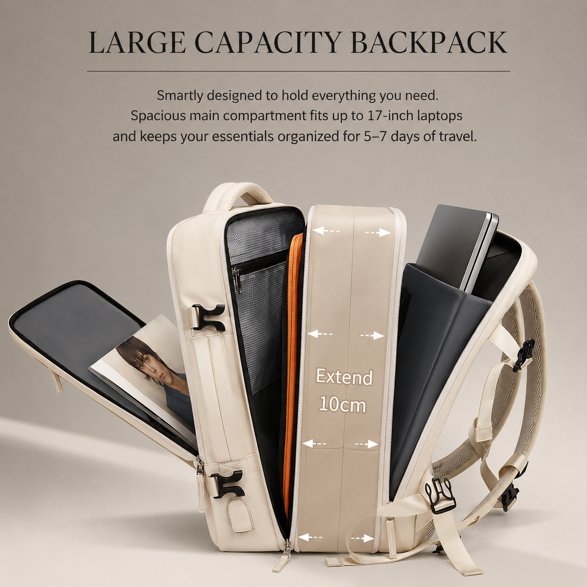 Premium Laptop Backpack Waterproof Expandable Business Travel Bag USB Charging Large Capacity 13 to 17 Inch Laptop Compatible Pack Everyday Carry