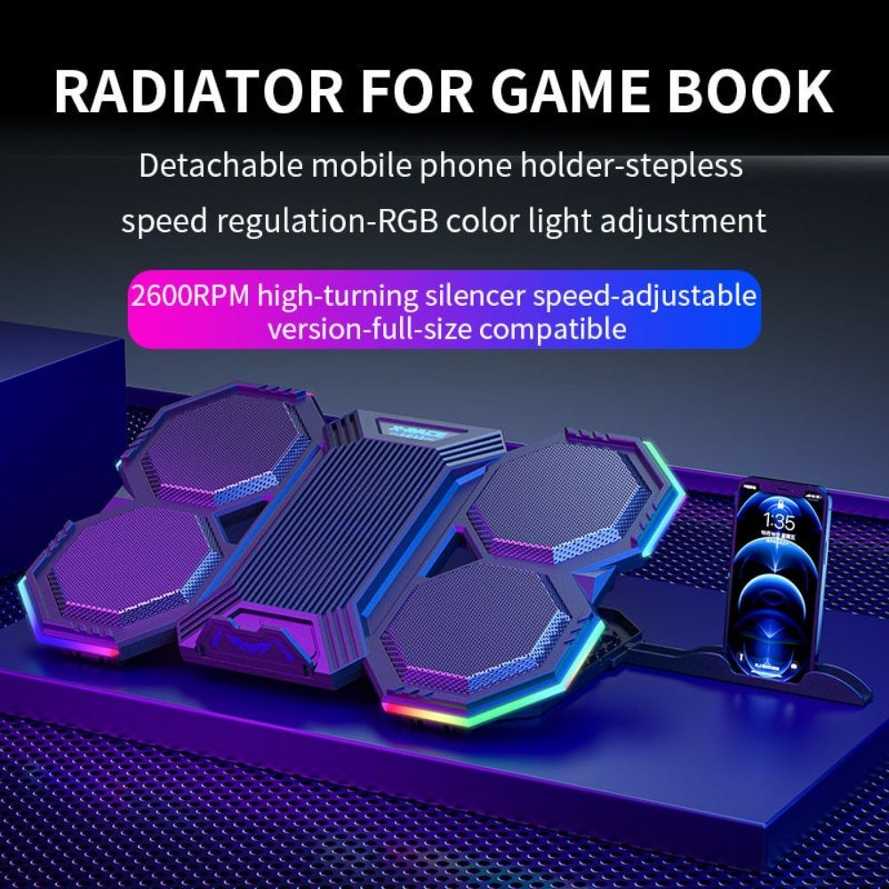 Premium Laptop Cooling Pad RGB 6 Fan Adjustable Gaming Notebook Cooler Ergonomic Heat Dissipation Stand