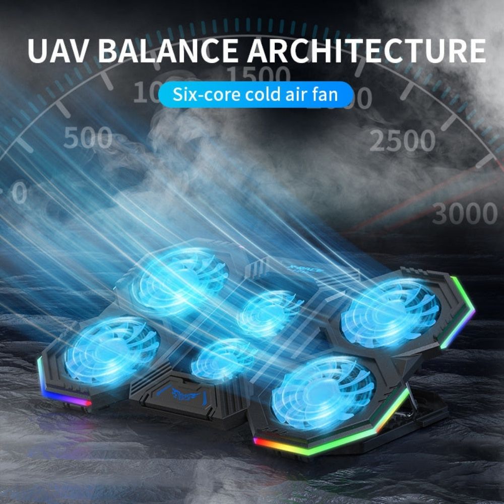 Premium Laptop Cooling Pad RGB 6 Fan Adjustable Gaming Notebook Cooler Ergonomic Heat Dissipation Stand