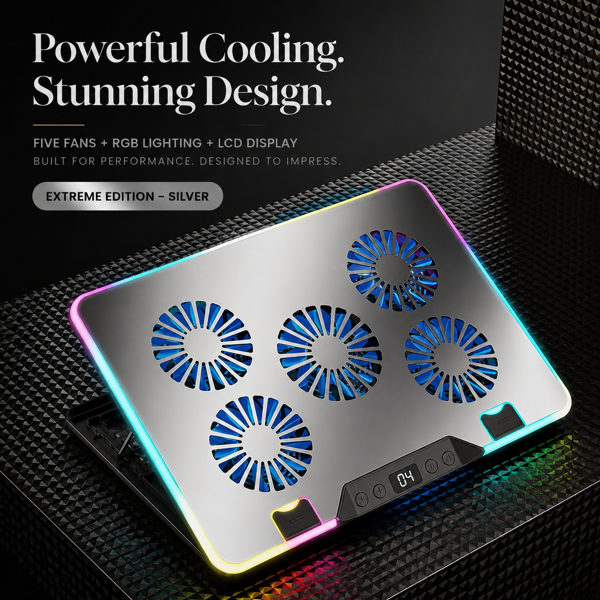 Premium Laptop Cooling Pad RGB Gaming Notebook Cooler Adjustable 6 Fan Heat Dissipation Stand Ergonomic Laptop Cooler Airflow Support Platform