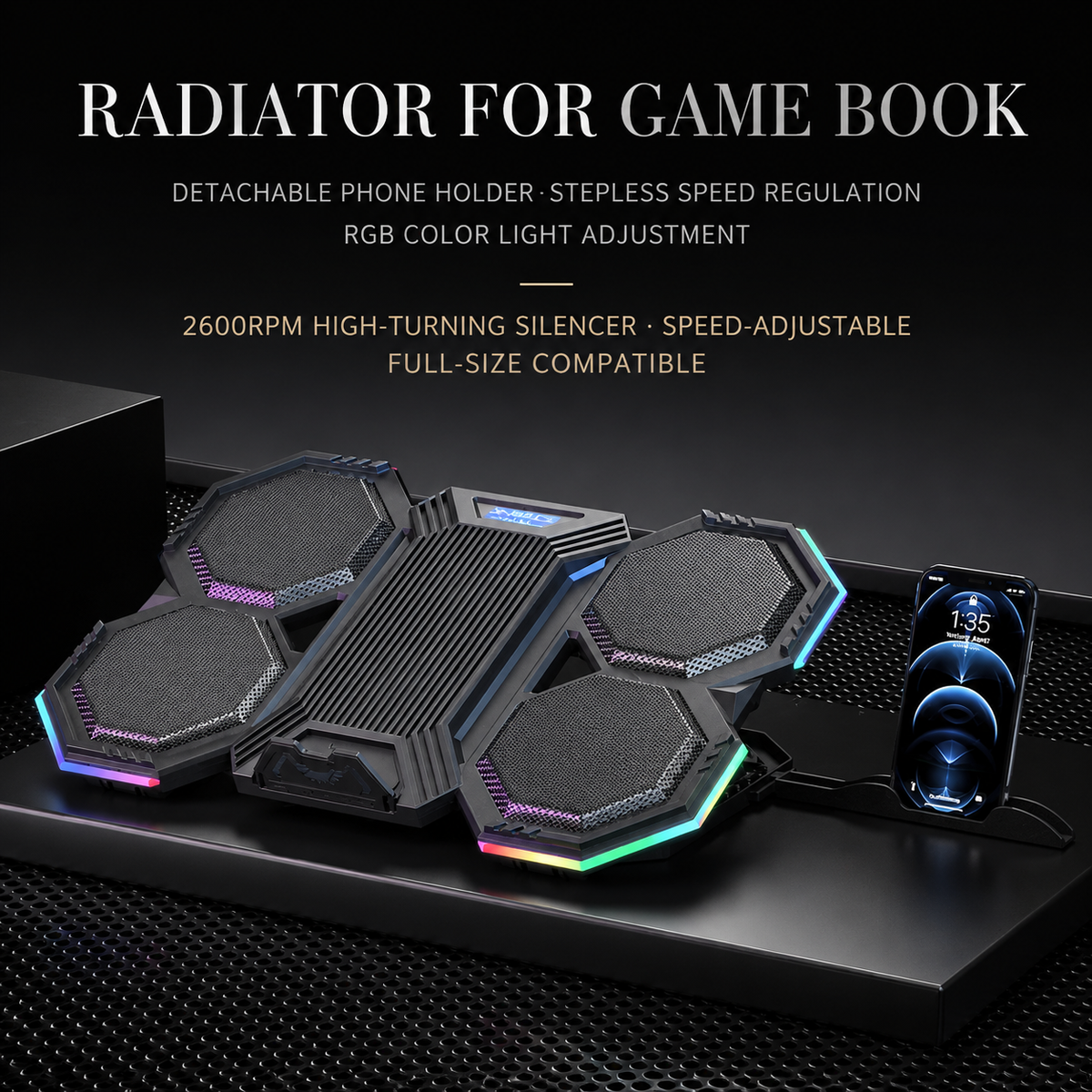 Premium Laptop Cooling Pad RGB Gaming Notebook Cooler Adjustable 6 Fan Heat Dissipation Stand Ergonomic Laptop Cooler Airflow Support Platform