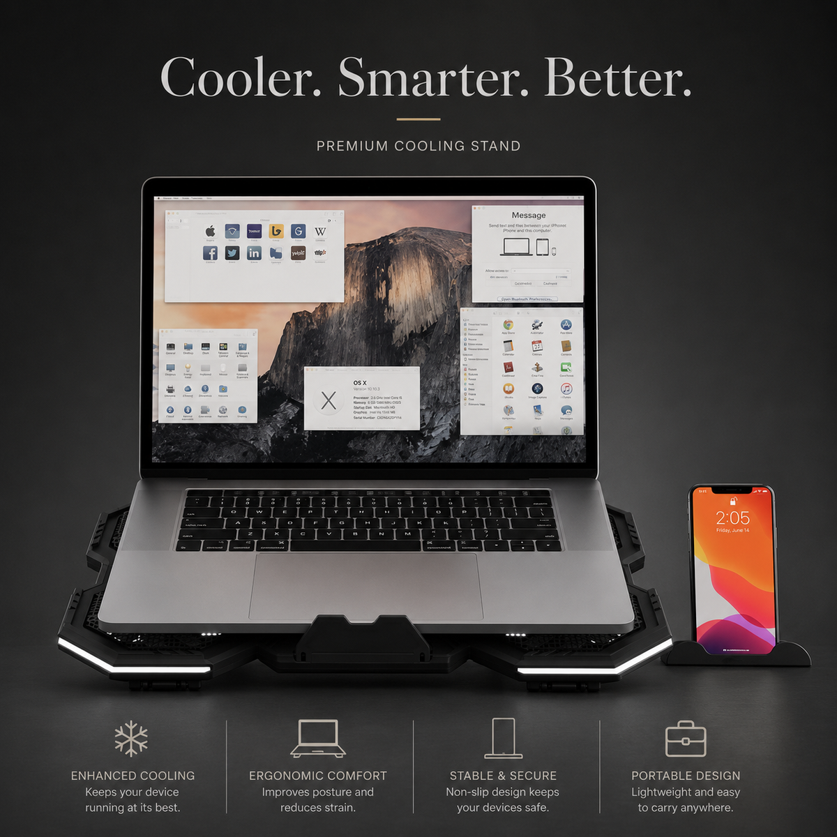 Premium Laptop Cooling Pad RGB Gaming Notebook Cooler Adjustable 6 Fan Heat Dissipation Stand Ergonomic Laptop Cooler Airflow Support Platform
