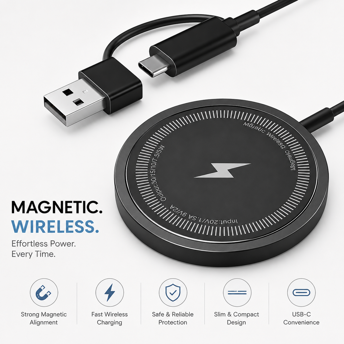 Premium MagSafe Compatible Magnetic Wireless Charger 30W Fast Wireless Charging Pad Slim Portable Dock for Smartphones and Earbuds Home Office Travel