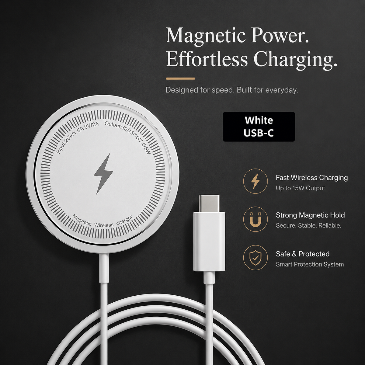 Premium MagSafe Compatible Magnetic Wireless Charger 30W Fast Wireless Charging Pad Slim Portable Dock for Smartphones and Earbuds Home Office Travel