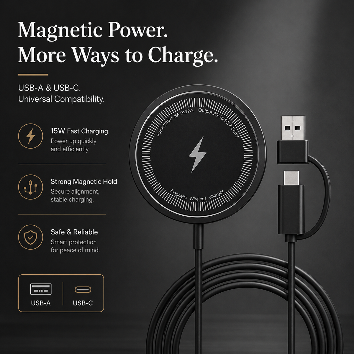 Premium MagSafe Compatible Magnetic Wireless Charger 30W Fast Wireless Charging Pad Slim Portable Dock for Smartphones and Earbuds Home Office Travel