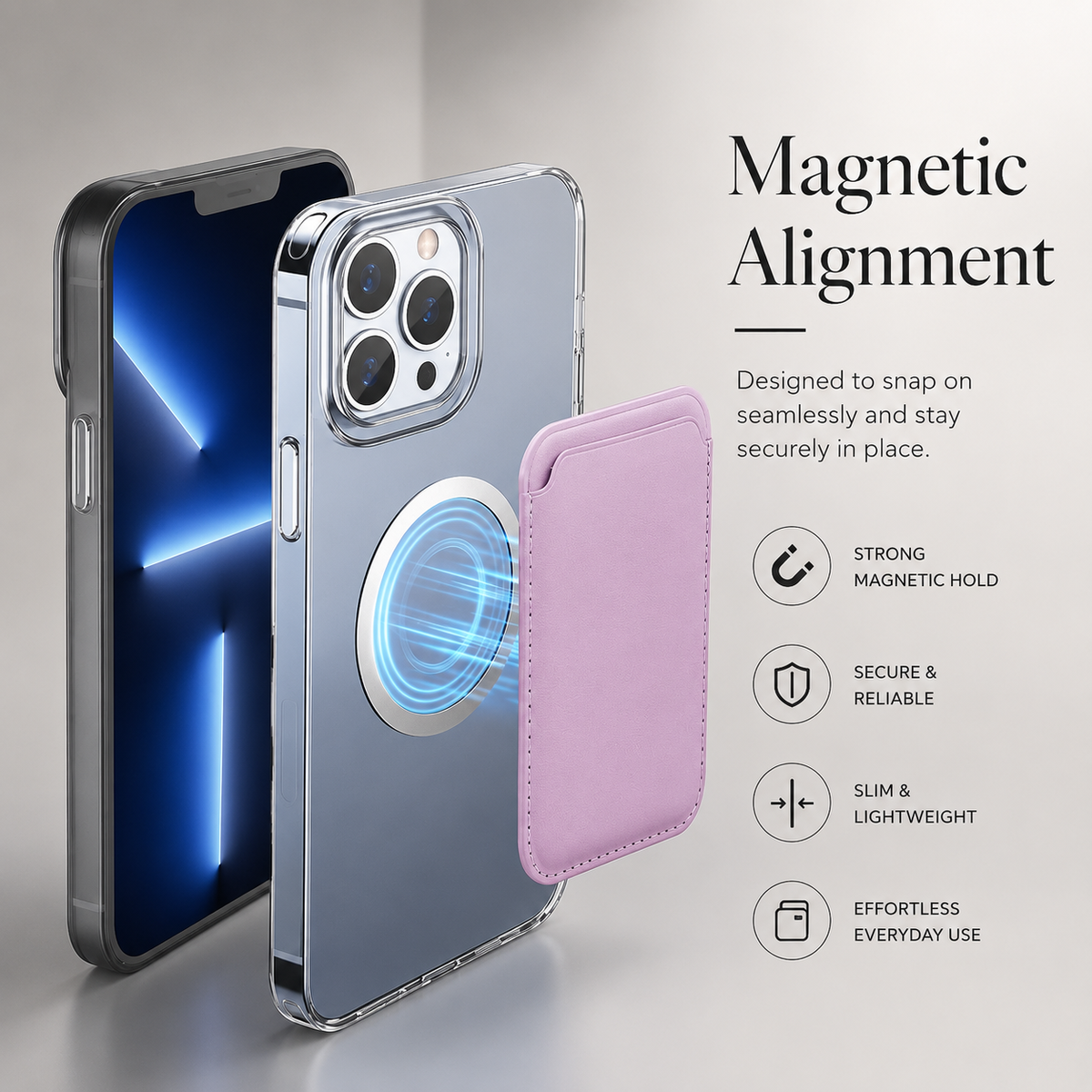 Premium MagSafe Wallet Magnetic Card Holder Detachable Leather Phone Wallet Slim Card Case Secure Card Storage Pocket Friendly Accessory Design