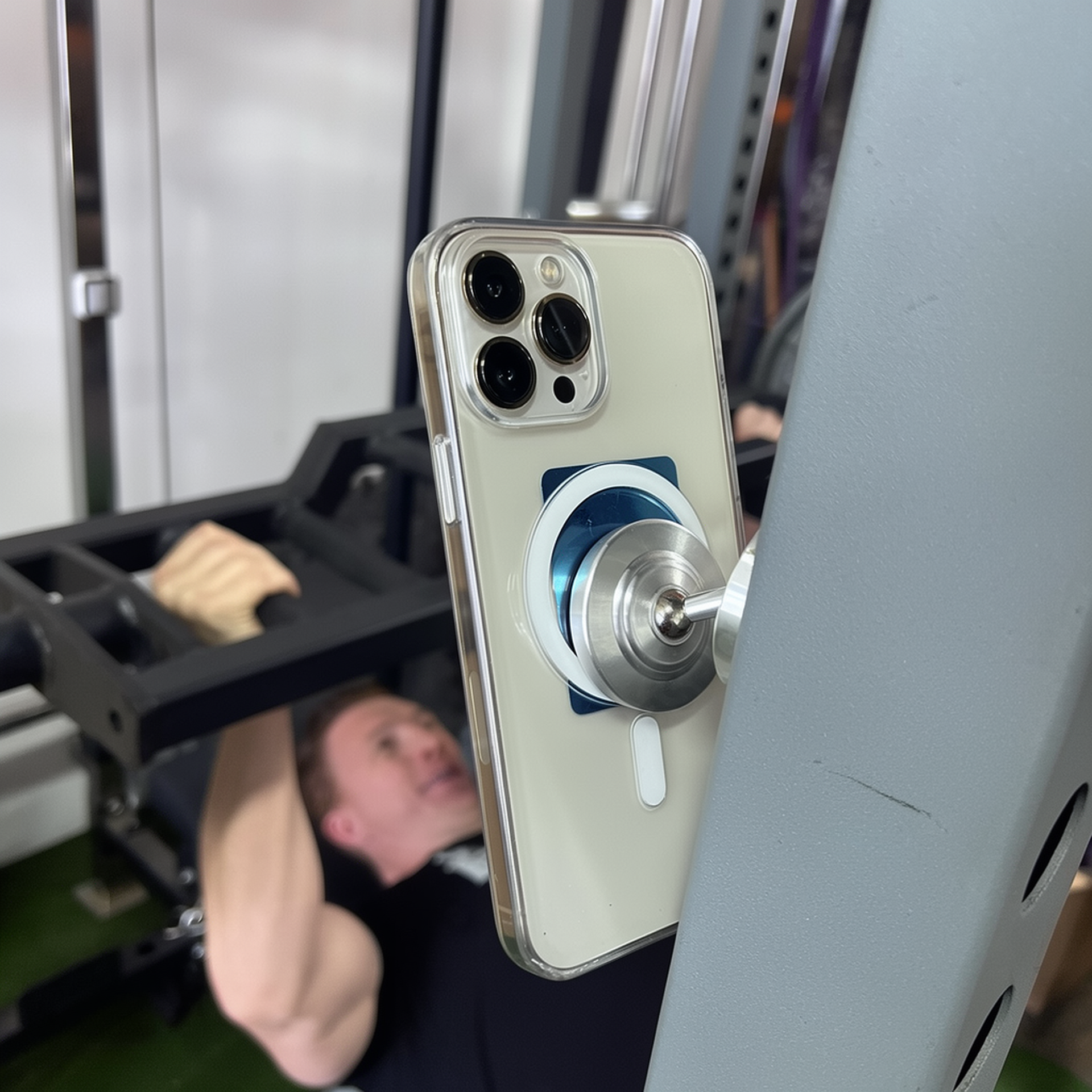Premium Magnetic Phone Holder Dual Magnet Gym Mount 360 Rotation Secure Grip Smartphone Training Stand