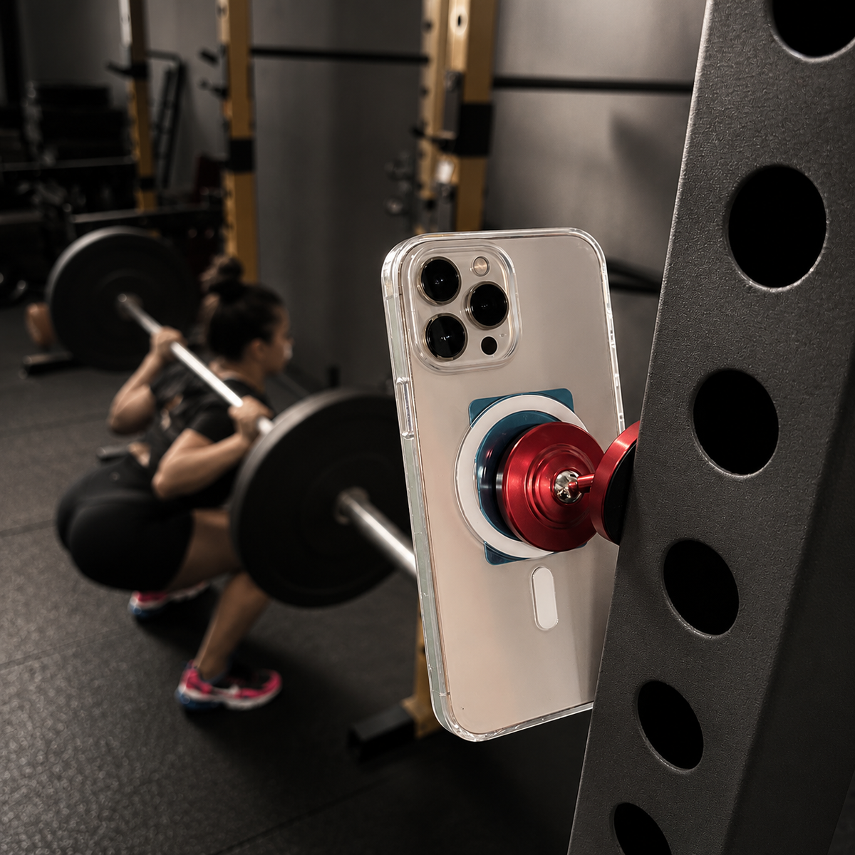 Premium Magnetic Phone Holder Dual Magnet Gym Mount 360 Rotation Secure Grip Smartphone Training Stand Portable Lightweight Adjustable Hands-Free