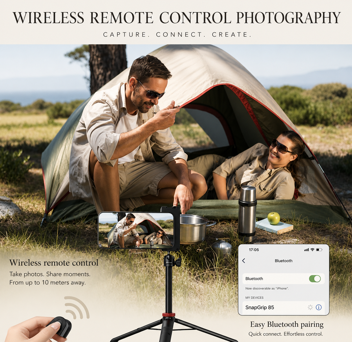 Premium Magnetic Phone Holder Stand MagSafe Compatible Bluetooth Remote Smartphone Grip Mount Video Photography Support Portable Compact Hands-Free