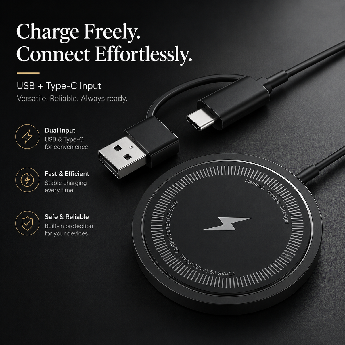Premium Magnetic Wireless Charger Stand MagSafe Compatible 30W Fast Charging USB-C PD Charging Dock Magnetic Phone Stand Holder Desk Desktop Organizer
