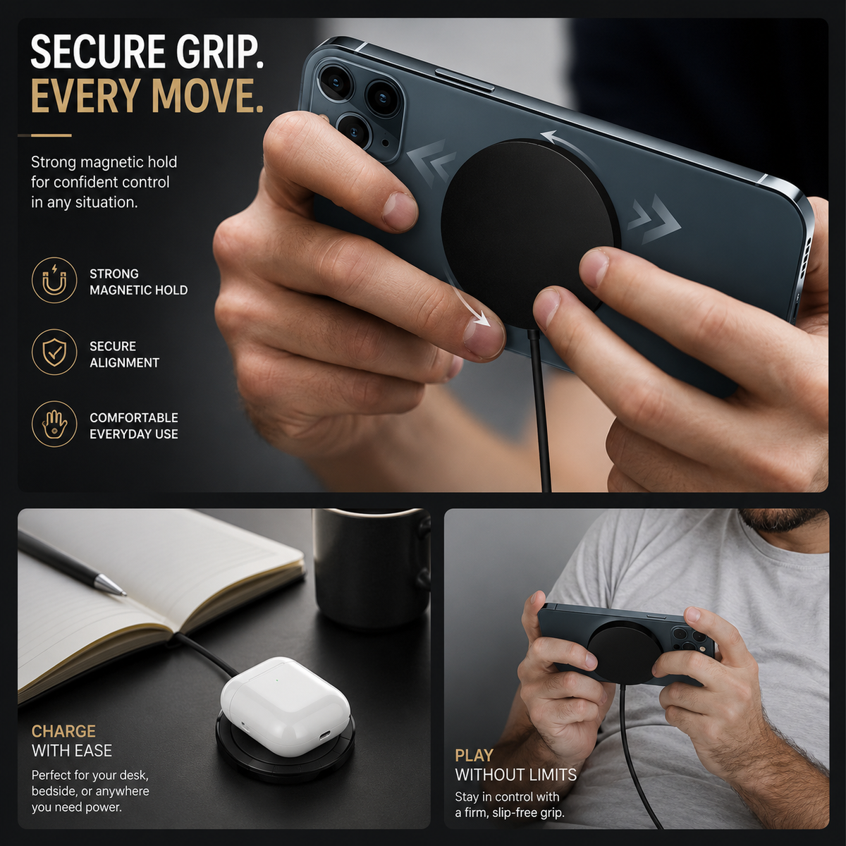 Premium Magnetic Wireless Charger Stand MagSafe Compatible 30W Fast Charging USB-C PD Charging Dock Magnetic Phone Stand Holder Desk Desktop Organizer