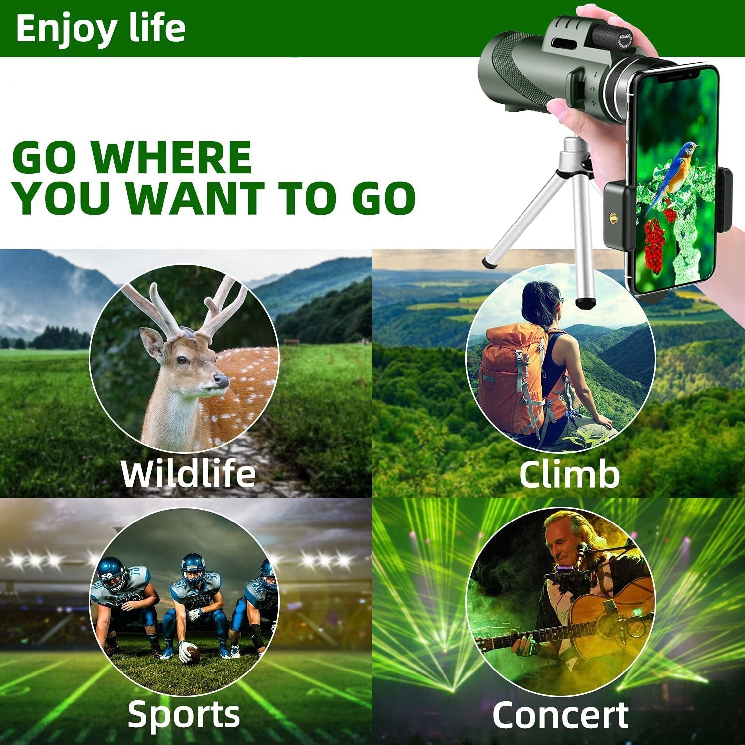 Premium Monocular Telescope HD Zoom Long Range Viewing Portable Folding Outdoor Travel Scope Smartphone Compatible