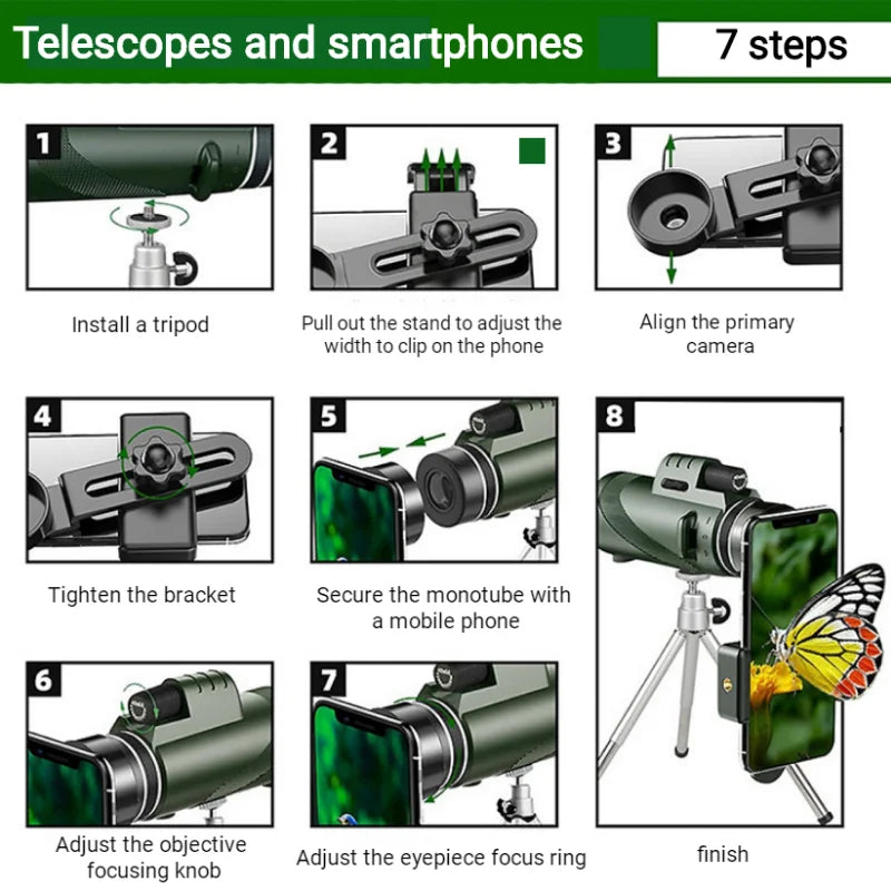 Premium Monocular Telescope HD Zoom Long Range Viewing Portable Folding Outdoor Travel Scope Smartphone Compatible