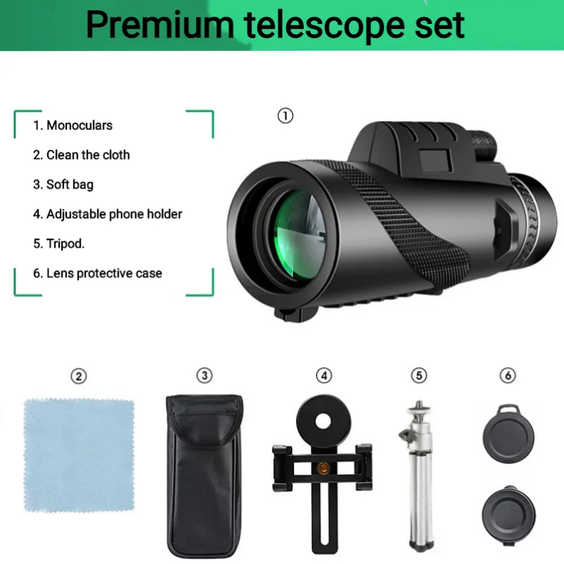 Premium Monocular Telescope HD Zoom Long Range Viewing Portable Folding Outdoor Travel Scope Smartphone Compatible