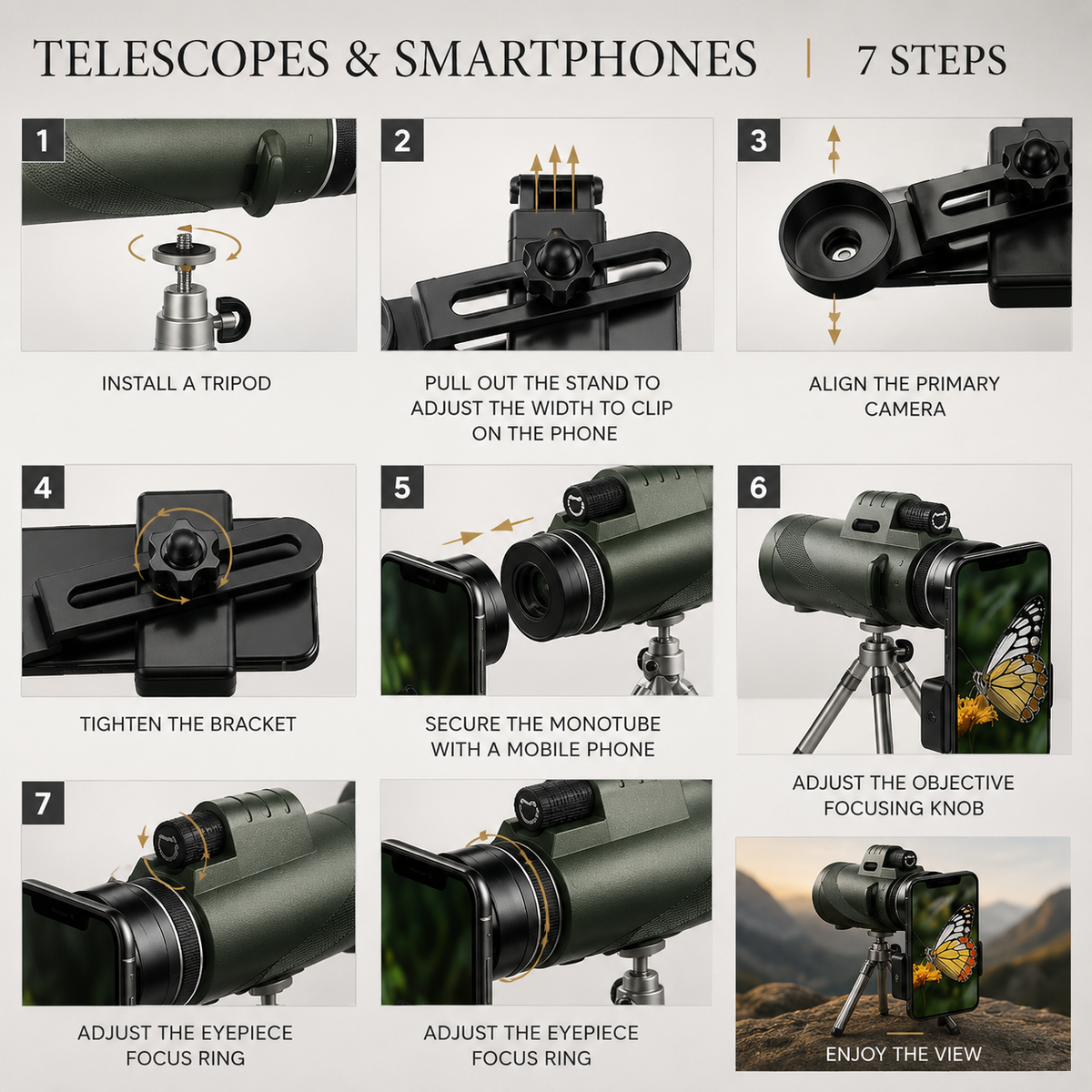 Premium Monocular Telescope Smartphone Compatible HD Optical Lens High Power Zoom Compact Travel Scope Bird Watching Hiking Camping Outdoor Viewing