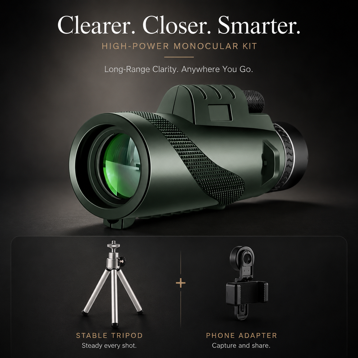 Premium Monocular Telescope Smartphone Compatible HD Optical Lens High Power Zoom Compact Travel Scope Bird Watching Hiking Camping Outdoor Viewing