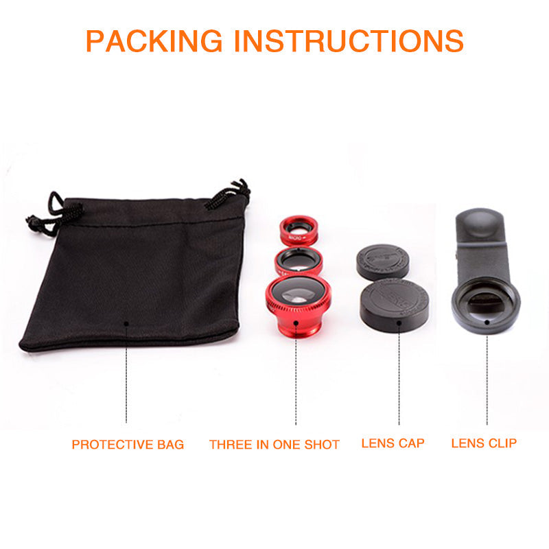 Premium Phone Camera Lens Kit 3 In 1 Fisheye Wide Angle Macro Clip-On Smartphone Photography Set